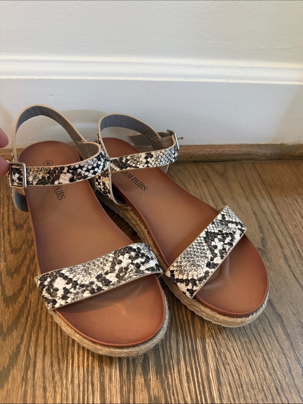 Dream Pairs Snake-Print Espadrille Ankle Strap Sandals - Black & White - Picture 1 of 2